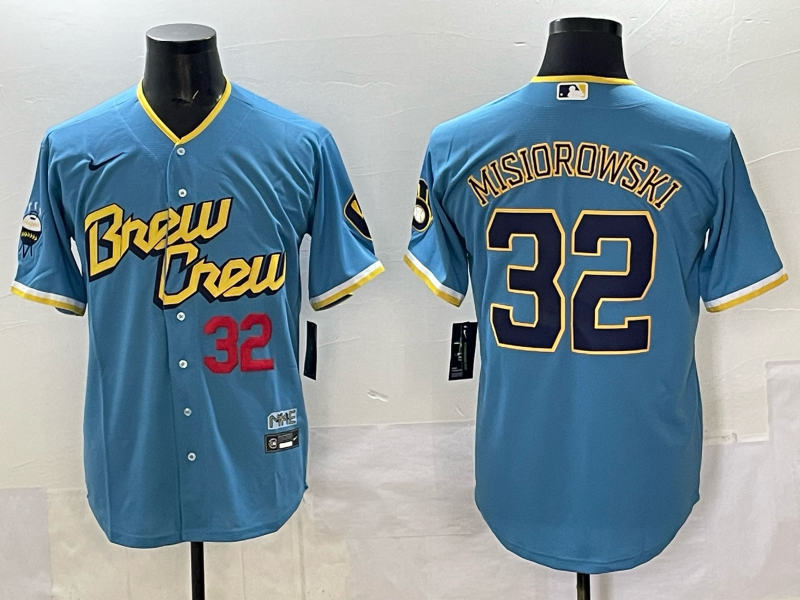 Men Milwaukee Brewers #32 Misiorowski blue Nike MLB 2025 jersey 002->milwaukee brewers->MLB Jersey